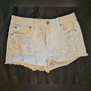 American Eagle distressed white denim shorts
